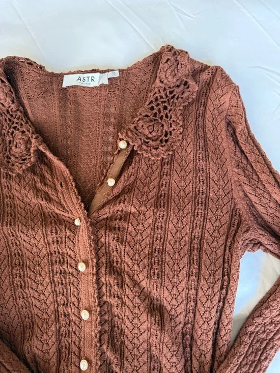 ASTR The Label Crochet Knit Cardigan - Rust - Picture 4 of 4